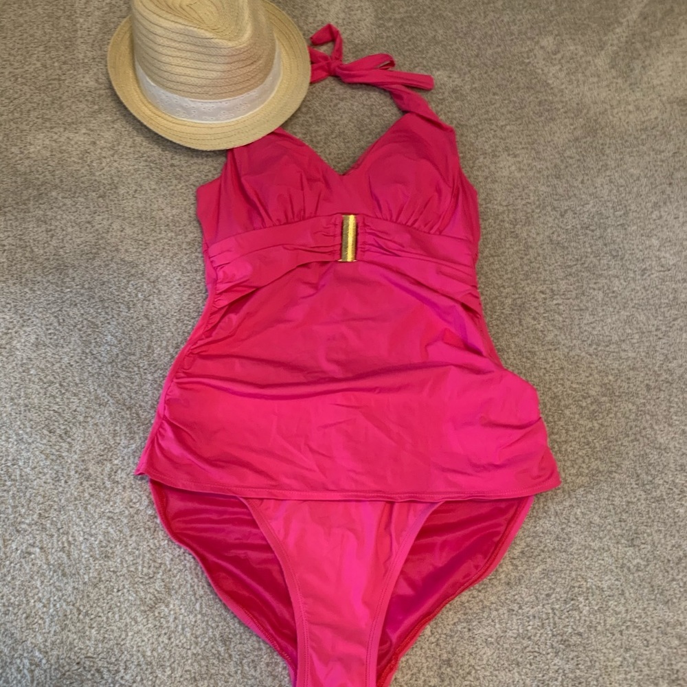 SPANX two piece fuchsia halter tankini
